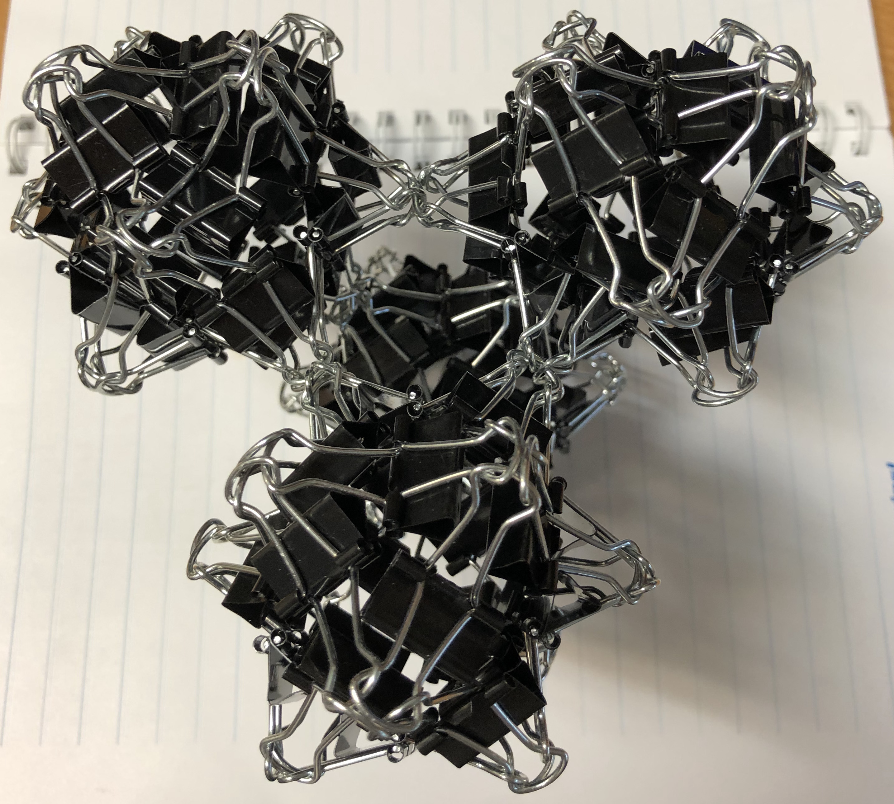24 clips forming spiky cuboctahedron, 4 of that forming tetrahedron